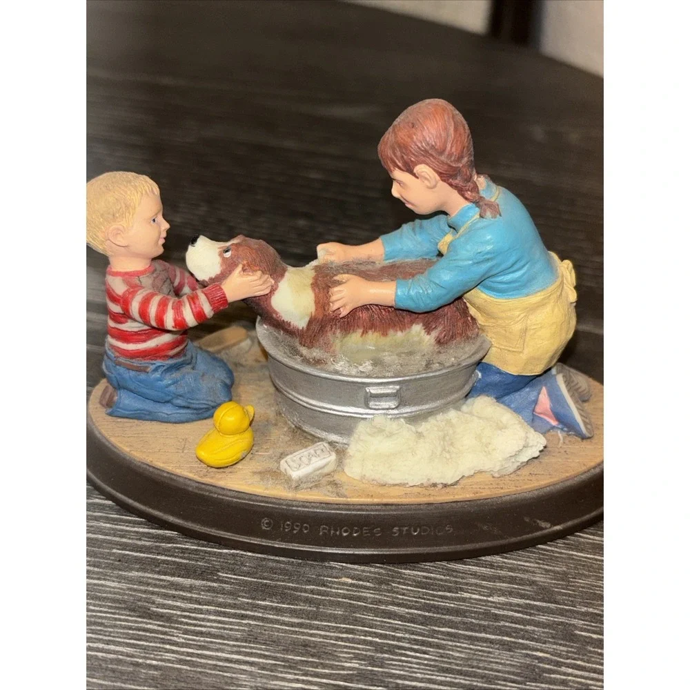 Splish Splash Kids Dog Wash Figurine 1990 Norman Rockwell‎ Age of Wonder